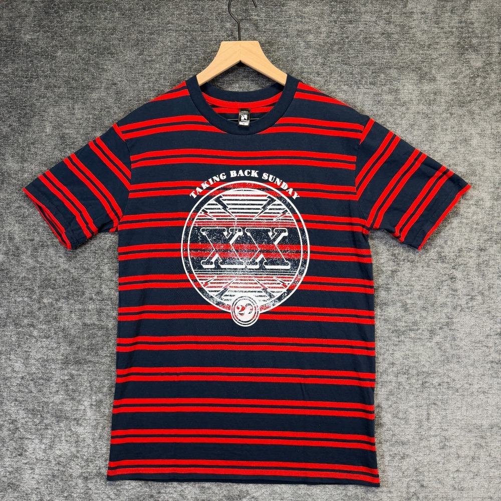 Taking‎ Back Sunday Graphic Band T Shirt Logo Striped Navy Red M